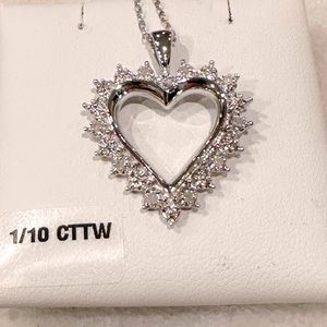 Sterling Silver Diamond Heart Necklace NWT